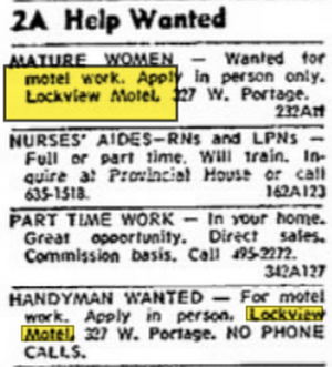 Lockview Motel & Cottages - Jun 05 1973 Ad For Handyman And Mature Women (newer photo)